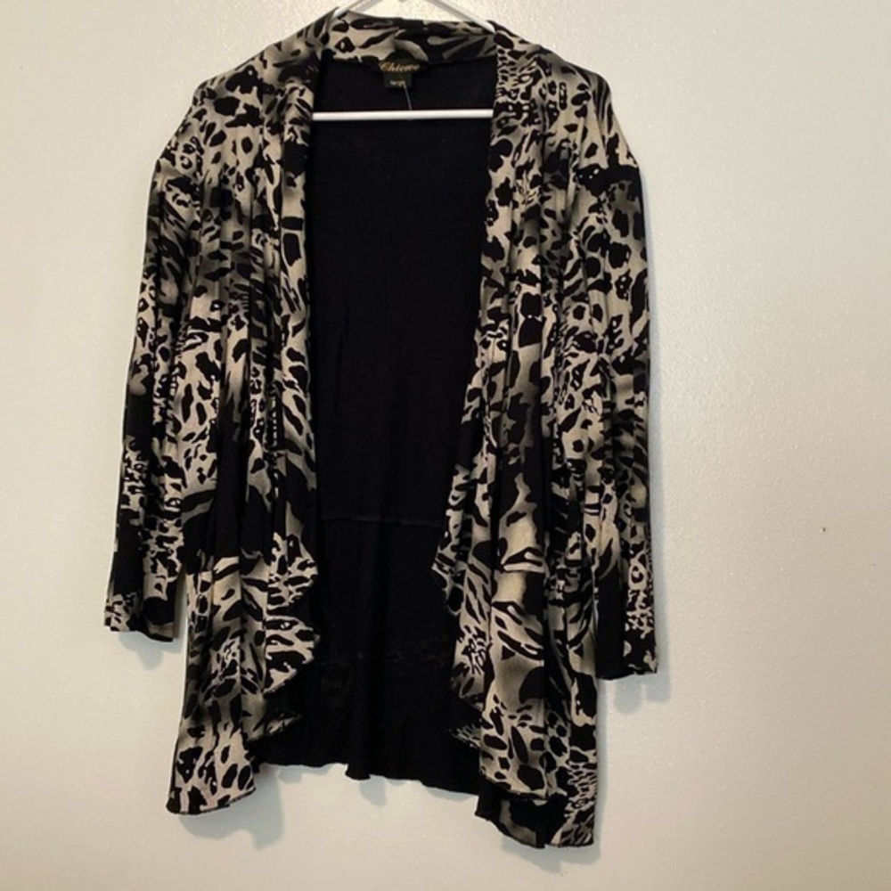 Chicwe black and cream animal print kimono open blazer cardigan shacket …